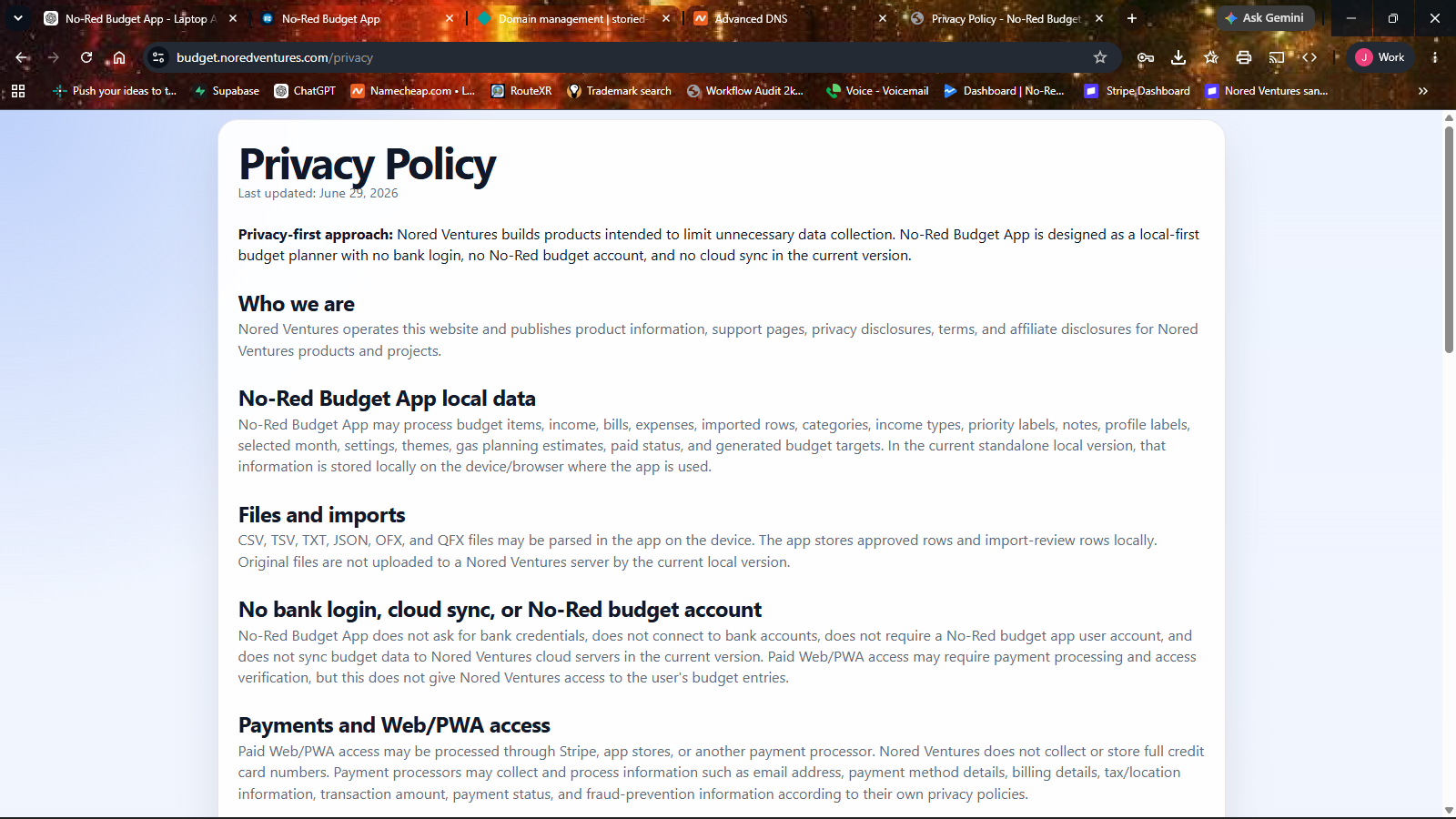 No-Red Budget App support screen preview